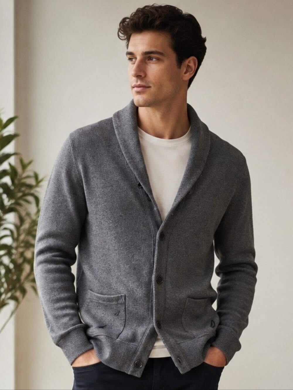 Nautica | Men’s Gray Shawl Collar Button Cardigan Sweater, Size M